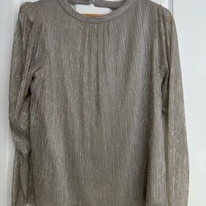CeCe Metallic Silver Long Sleeve Blouse, Luxury, Party, Festive, Sz L, NWOT